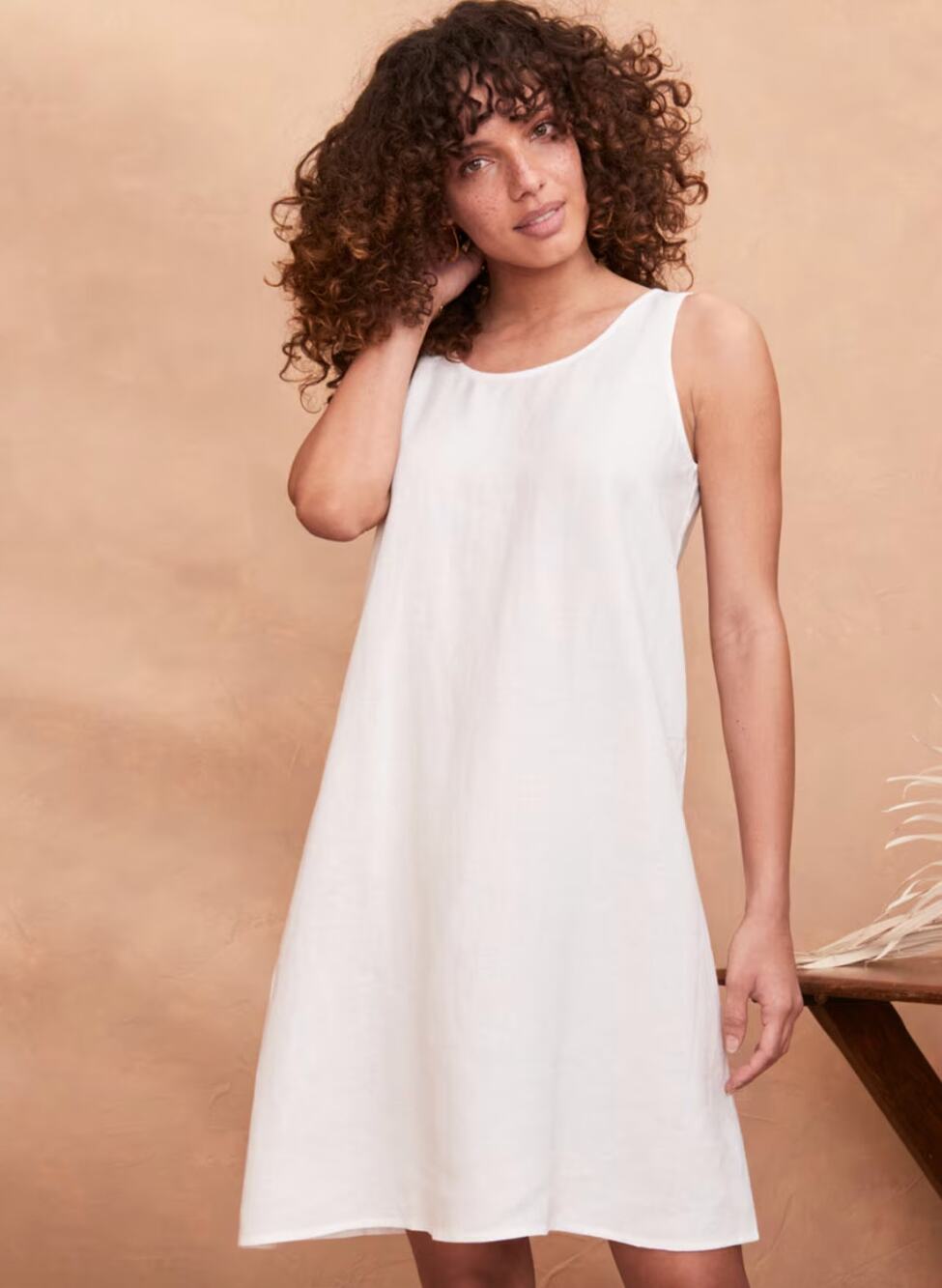 Eileen Fisher Linen Midi Dress Sleeveless Shift Coastal Minimalist White Large